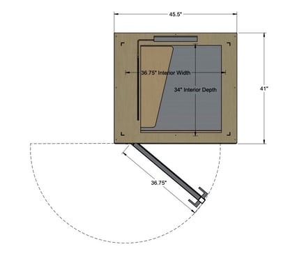 Zenbooth Solo - Top View, Door-swing, Dimensions